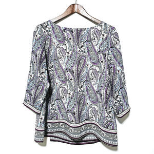 J. Jill Top Womens Size MP Adara Violet Paisley Wrap Back 3/4 Sleeve Boho Casual